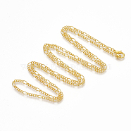 Brass Coated Iron Figaro Chain Necklace Making, with Lobster Claw Clasps, Golden, 32 inch(81.5cm)(MAK-T006-03G)