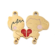 Valentine's Day Ion Plating(IP) 304 Stainless Steel FireBrick Enamel Man & Woman with Love Heart Connector Charms Set, Golden, 22x26x1mm, Hole: 1.8mm, Man: 22x11x1mm, Woman: 21.5x15x1mm, 2pcs/set(STAS-Z078-11G)