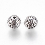 Tibetan Style Zinc Alloy Beads, Textured Round, Cadmium Free & Nickel Free & Lead Free, Antique Silver, 8mm, Hole: 1mm(PALLOY-ZN191-AS-FF)