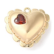 Brass Pendants, with Glass, Nickel Free, Heart Charms, Real 18K Gold Plated, Red, 15.5x16.5x6.5mm, Hole: 1.2mm(KK-C028-25G-03)
