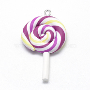Handmade Polymer Clay Big Pendants, Lollipop, Purple, 48~56x27~29x7~10mm, Hole: 2mm(CLAY-Q240-007O)