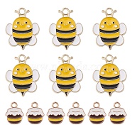 12Pcs 2 Styles Alloy Enamel Pendants, Bee & Honey Jar: Charm, Golden, Gold, 12.5~23x10~18x1.5mm, Hole: 1.8~2.5mm, 6pcs/style(ENAM-YW0003-18)