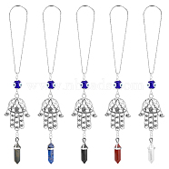 1 Set Hamsa Hand & Evil Eye Hanging Ornament with Bullet Gemstone Charm, for Protection Home & Car Rear View Mirror Hanging Accessories, 220mm, 5pcs/set(PALLOY-FH0007-43A)