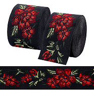 7M Flat Ethnic Style Polyester Jacquard Flower Ribbon, for Clothing Sewing, Dark Red, 2 inch(50mm), about 7.66 Yards(7m)/Roll(OCOR-WH0082-132)