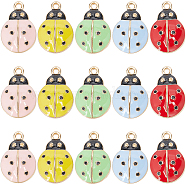 30Pcs 5 Colors Alloy Enamel Pendant Rhinestone Settings, Light Gold, Ladybug Charm, Mixed Color, Fit For 0.9mm Rhinestone, 21x14x5mm, Hole: 1.6mm, 6pcs/color(ENAM-SC0004-91)