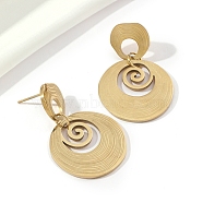 Flat Round 201 Stainless Steel Dangle Stud Earrings, with 304 Stainless Steel Pins, Golden, 39.5x25mm(EJEW-D084-03G)
