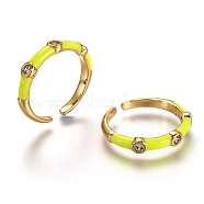 Brass Micro Pave Clear Cubic Zirconia Cuff Rings, Open Rings, with Enamel, Real 18K Gold Plated, Long-Lasting Plated, Yellow, US Size 7 1/4(17.5mm)(RJEW-C100-23G-D)