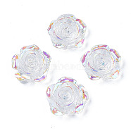Transparent Resin Cabochons, AB Color Plated, Rose Flower, Clear AB, 15x14x6mm(CRES-N030-001B-06)