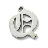 201 Stainless Steel Pendants, Stainless Steel Color, Old Initial Letters Charms, Letter Q, 18x16x1.6mm, Hole: 1.8mm(STAS-B055-01P-Q)