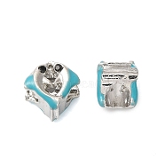 Rack Plating Alloy Enamel European Beads, with Rhinestone, Cadmium Free & Nickel Free & Lead Free, Large Hole Beads, Dolphin, Platinum, 10.5x11x8mm, Hole: 5mm(PALLOY-S189-44P)