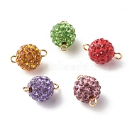 Polymer Clay Rhinestone Beads Links Connectors, with Golden Tone 304 Stainless Steel Loops, Round, Mixed Color, 15.5x10mm, Hole: 2mm(PALLOY-JF01272)