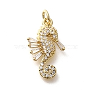 Rack Plating Brass Micro Pave Cubic Zirconia Pendants, Cadmium Free & Lead Free, Long-Lasting Plated, Seahorse Charms, with Jump Ring, Real 18K Gold Plated, 20.5x12x3mm, jump ring: 5x1mm, inner diameter: 3.5mm(KK-M296-10G)