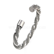 304 Stainless Steel Cuff Bangles for Women, Twist, Stainless Steel Color, Inner Diameter: 2-3/8 inch(6cm)(STAS-M023-18D)