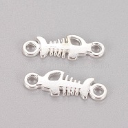 Tibetan Style Links connectors, Fish Bone, Silver Color Plated, Lead Free and Nickel Free and Cadmium Free, 19x6.5x1.5mm, Hole: 2mm(X-K08F4022)