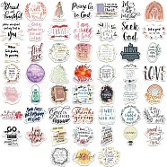 Religion Bible Theme Waterproof PVC Adhesive Stickers, for Suitcase, Skateboard, Refrigerator, Helmet, Mobile Phone Shell, Mixed Shapes, Word, Mixed Color, 30~60mm, 52pcs/set(RELI-PW0001-094)