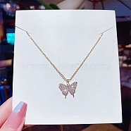 Titanium Steel Cable Chain Necklaces, Rhinestone Pendant Necklaces, Butterfly, 8.27~19.69 inch(21~50cm)(FS-WG30730-03)