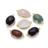 Golden Tone Brass Gemstone Links connectors, Faceted, Oval, 26x15x6mm, Hole: 1~2mm(G-F339-A)