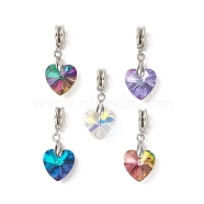 Glass European Dangle Charms, Large Hole Charms, with Brass Findings, Heart, Mixed Color, 32~33mm, Hole: 4mm(PALLOY-TA00010)