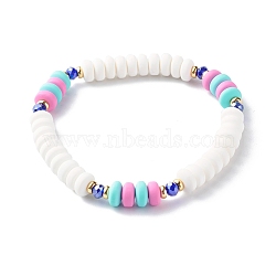 Handmade Polymer Clay Beads Stretch Bracelets, with Brass Spacer Beads and Electroplate Glass Beads, Turquoise, 1/4 inch(0.7cm), Inner Diameter: 2-1/4 inch(5.8cm)(BJEW-JB06490-02)