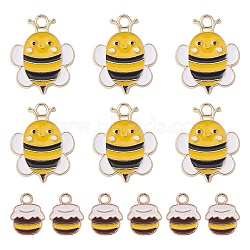 12Pcs 2 Styles Alloy Enamel Pendants, Bee & Honey Jar: Charm, Golden, Gold, 12.5~23x10~18x1.5mm, Hole: 1.8~2.5mm, 6pcs/style(ENAM-YW0003-18)