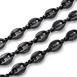 304 Stainless Steel Coffee Bean Chain, Unwelded, with Spool, Electrophoresis Black, 7.5x5.5x1.5mm, 32.8 Feet(10m)/roll(CHS-H031-04EB)