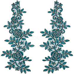 Flower Polyester Embroidery Lace Appliques, Ornament Accessories for Cheongsam, Dress, Dark Green, 360x140x1mm(DIY-WH20011-03B)