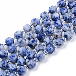 Natural Blue Spot Jasper Beads Strands, Round, Faceted, 7~8x8mm, Hole: 1.2mm, about 38~40pcs/strand, 15.16inch(38.5cm)(X-G-R482-07-8mm)