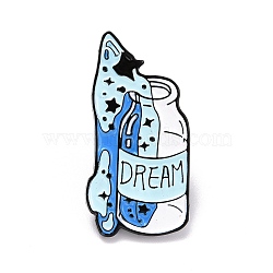 Dream Word Enamel Pin, Drift Bottle Shape Alloy Enamel Brooch for Backpack Clothes, Electrophoresis Black, Light Cyan, 30x14.5x10.5mm, Pin: 1mm.(JEWB-O005-C01)