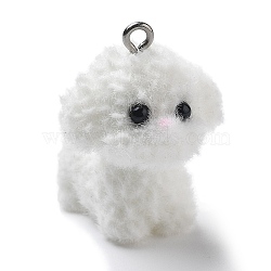 Resin Pendants, With Platinum Iron Loop, Dog, White, 28.5x21x26mm, Hole: 2mm(RESI-Q007-06A)