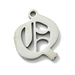 Non-Tarnish 201 Stainless Steel Pendants, Stainless Steel Color, Old Initial Letters Charms, Letter Q, 18x16x1.6mm, Hole: 1.8mm(STAS-B055-01P-Q)