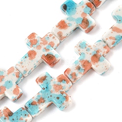 Baking Paint Synthetic Turquoise Beads Strands, with Enamel, Cross, Light Salmon, 15.5x12.5x3.5mm, Hole: 1mm, about 24pcs/strand, 14.96~15.08''(38~38.3cm)(G-H060-01B)