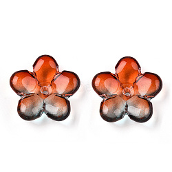 Two Tone Transparent Normal Glass Beads, Flower, FireBrick, 21x21.5x7mm, Hole: 1.8mm(GLAA-T030-01-A01)