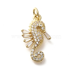 Rack Plating Brass Micro Pave Cubic Zirconia Pendants, Cadmium Free & Lead Free, Long-Lasting Plated, Seahorse Charms, with Jump Ring, Real 18K Gold Plated, 20.5x12x3mm, jump ring: 5x1mm, inner diameter: 3.5mm(KK-M296-10G)