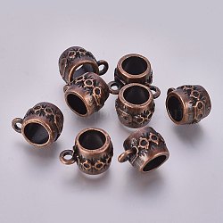 Alloy Tube Bails, Loop Bails, Bail Beads, Cadmium Free & Nickel Free & Lead Free, Barrel, Red Copper, about 15m long, 11mm wide, 10mm thick, hole: 2.5mm, Inner Diameter: 5mm, Antique Golden(X-EAAA097Y-R)