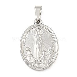 Non-Tarnish 304 Stainless Steel Pendants, Religious Theme Charm, Oval with Virgin Mary, Stainless Steel Color, 24x16x2~2.5mm, Hole: 5x3mm(STAS-B071-02A-27P)