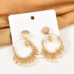 Brass ABS Plastic Pearl Dangle Stud Earrings, with Glass, Round, Real 18K Gold Plated, 59x36mm(EJEW-U040-06G)