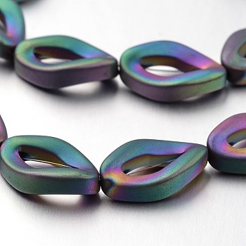 Electroplate Non-magnetic Synthetic Hematite Bead Strands, Frosted, Multi-color Plated, 16x10x4mm, Hole: 1mm, about 26pcs/strand, 15.7 inch