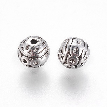 Tibetan Style Zinc Alloy Beads, Textured Round, Cadmium Free & Nickel Free & Lead Free, Antique Silver, 8mm, Hole: 1mm