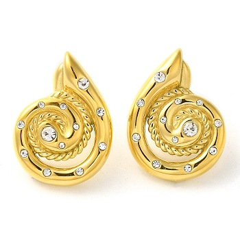 Snail 304 Stainless Steel Stud Earrings, with Crystal Rhinestone, Golden, 29.5x22mm