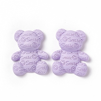 Opaque Resin Cabochons, Bear with Smiling Face Pattern, Lilac, 38x31x10mm