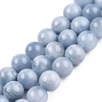 Natural Dyed Yellow Jade Beads Strands, Round, Light Steel Blue, 6.5mm, Hole: 1mm, about 49pcs/strand, 15.75 inch(40cm)