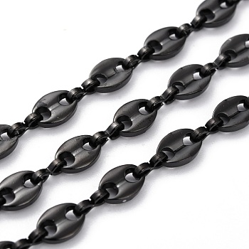 304 Stainless Steel Coffee Bean Chain, Unwelded, with Spool, Electrophoresis Black, 7.5x5.5x1.5mm, 32.8 Feet(10m)/roll
