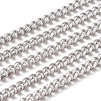 Handmade 304 Stainless Steel Cuban Link Chains, Chunky Curb Chains, Twisted Chains, Unwelded, Faceted, Stainless Steel Color, 6x4x2mm, Wire: 1.2mm
