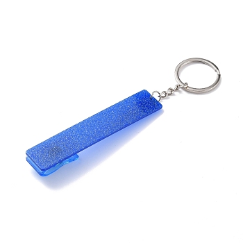 Ferroalloy, Plastic and Acrylic Keychain, with Glitter Powder, Contactless Card Extractor, for Long Nail Card Extractor Keychain with Card Puller for Girls, Rectangle, Blue, 15.5cm