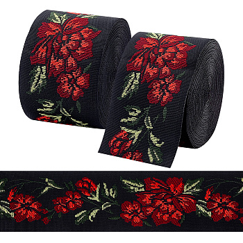 7M Flat Ethnic Style Polyester Jacquard Flower Ribbon, for Clothing Sewing, Dark Red, 2 inch(50mm), about 7.66 Yards(7m)/Roll