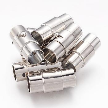 Brass Locking Tube Magnetic Clasps, Column, Platinum, 17x7~8mm, Hole: 6mm