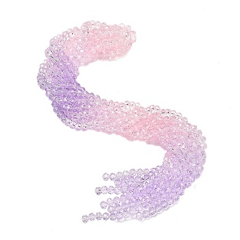 Transparent Painted Glass Beads Strands, Faceted, Rondelle, Pink, 8x6.5mm, Hole: 1mm, about 63pcs/strand, 16.14''(41cm)