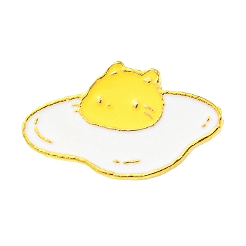 Food Theme Enamel Pin, Golden Alloy Brooch for Backpack Clothes, Cat Fried Egg, Yellow, 14x23.5x1.5mm