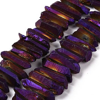 Natural Quartz Crystal Points Beads Strands, Dyed, Nuggets, Indigo, 15~30x4~8x4~7mm, Hole: 1mm, 8 inch
