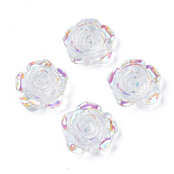 Transparent Resin Cabochons, AB Color Plated, Rose Flower, Clear AB, 15x14x6mm